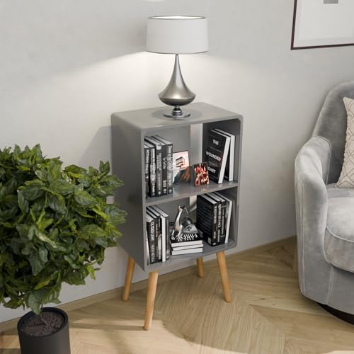 Image of 2 Tier Wooden Book Shelf for Home Library Book Stand Rack for Kids Self Organizer Storage for Living & Study Room (Grey)