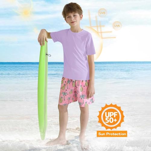 Boys' Short Sleeve UPF 50+ Rashguard Swim Shirt Quick Dry Water Beach Sun Protection Athletic Shirts for Kids Youth2