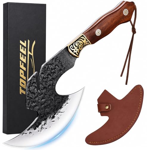 Topfeel Hand Forged Viking Knife 6.2 Meat Cleaver with Sheath Chinese Kitchen Axe Boning Knife for Meat Cutting High Carbon Steel Butcher Knife Home Outdoor BBQ Camping Birthday Gifts for Men Dad