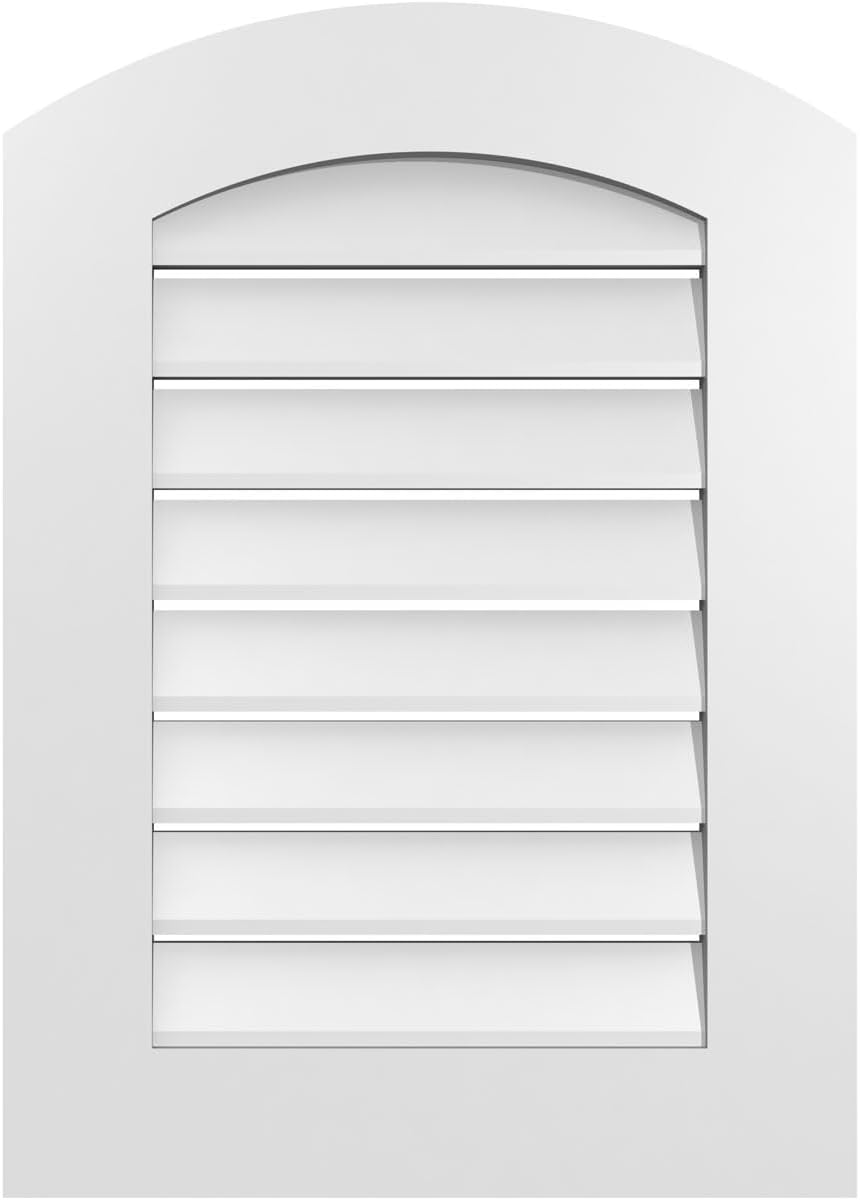 16"W x 16"H Arch Top Surface Mount PVC Gable Vent: Non-Functional, w/ 3-1/2"W x 1"P Standard Frame