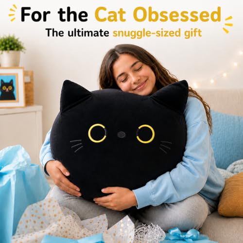 Image of Jumbo Black Cat Plush Pillow - 29 Inch Large Squishy Giant XXL Stuffed Toy