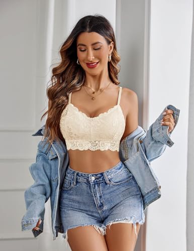 Image of Avidlove Lace Bralettes for Women Padded Bralette Camisole Racerback Crop Top Floral Lace Bralettes V Neck