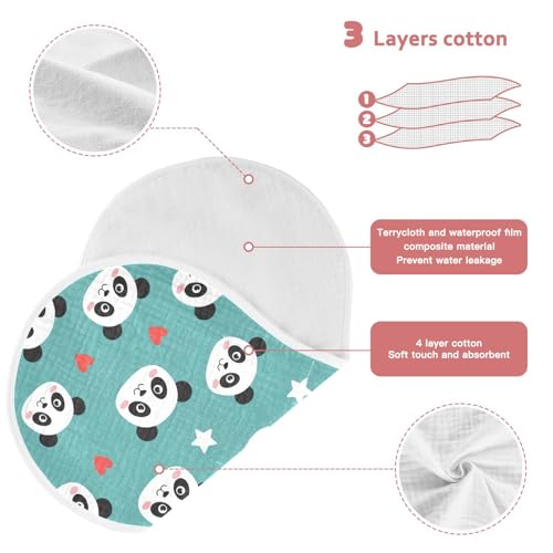 J JOYSAY Hearts Star Panda Teal Baby Burp Cloths for Boys Girls Large 22''x11'' Cotton 4 Layer Boys & Girls Rags for Boy Unisex one sizex43