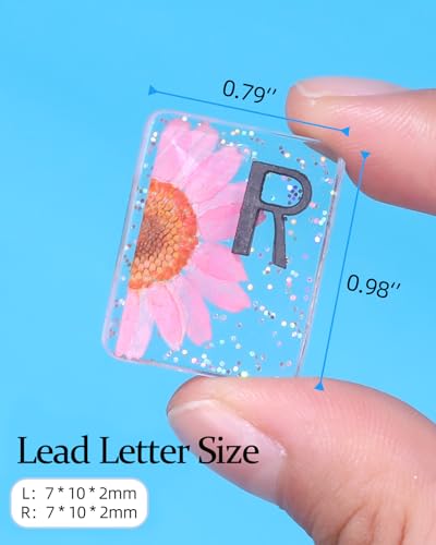 Image of Plifal Xray Markers with Lead Initials Flower - X-ray Markers Rosy Dried Floral Glitter in Resin Radiology Include Reusable Adhesive Tapes to Nurse Radiologist Badge Reel Buddy, Easy to Identify