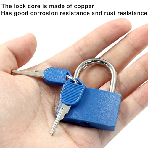 Image of BokWin 2 Pack Keyed Padlock Luggage Locks Blue ABS Plastic Covered | Copper Padlock, For Jewelry Box, Laptop Bag, Backpack, Gym Locker