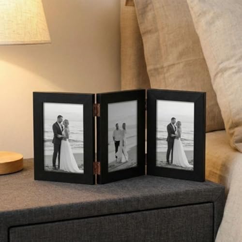 Cadre photo triplex triptyque noir 3 photos présentoir pliable table - 4