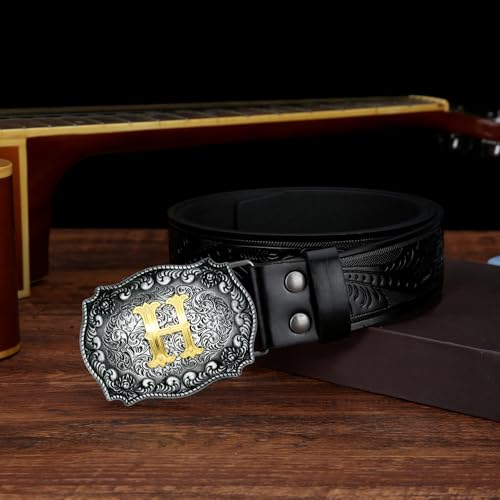 Image of Mens Western Cowboy Cowgirl Faux Leather Belt Longhorn Bull Pattern Letter Big Buckle Embossed Floral Belts