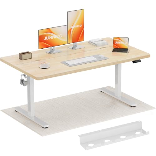 JUMMICO Höhenverstellbarer Schreibtisch 160x80cm, Schreibtisch Höhenverstellbar Elektrisch mit Kabelmanagement & 18mm Aufklappbarer Tischplatte, Steh-Sitz Bürotisch für Home Office, Eiche