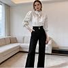 Elegant Tops for Women, Womens Elegant Lace Trim Blouse Casual Victorian Top Long Sleeve Button Down Tops Hollow Out Patchwork Ruffle Work Office Shirts Birthday Gifts for Women,White,L,u32k #1