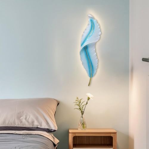 Image of Resin Antique Feather Wall Sconce|Snowy Quill Decorative Wall Light for Living Room, Hallway, Kitchen & Office-Warm White, Cool White, Natural White (Blue+Golden)