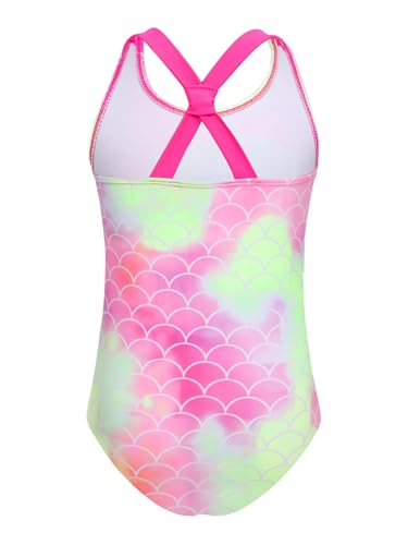 Kids Girls One-Piece Cross Back Sleeveless Swimwear Fish Scale Print Shorty Swimsuit Beach Bathing Suit2