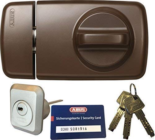 ABUS Tür-Zusatzschloss 7010 B braun, EC660, Kastenschloss mit Drehknauf, mit 3 Schlüssel und Sicherungskarte, Ausführung EK (Metallausführung)