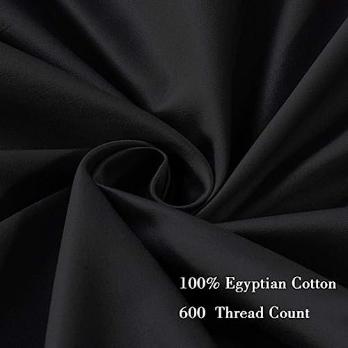 Image of 100% Egyptian Cotton Pillow Protectors Set of 4, 600 Thread Count Standard Size Bed Pillow Cases with Zipper, Sateen Weave Cooling Pillow Cases Quiet and Breathable Easy Care (4PCS, Standard, Black)