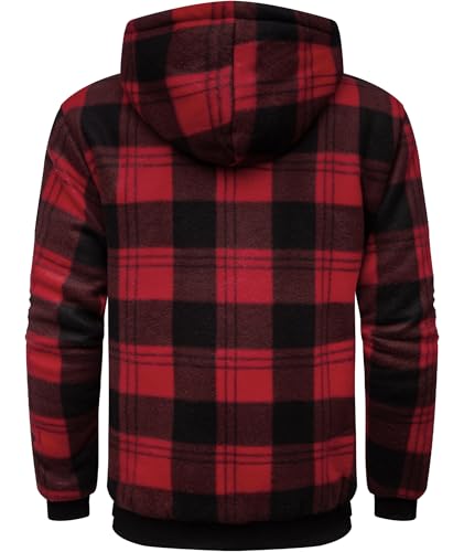 Image of Mens Plaid Hoodies Winter Zip Up Fleece Jacket Sherpa Fleece Lined Warm Flannel Jacket Coat