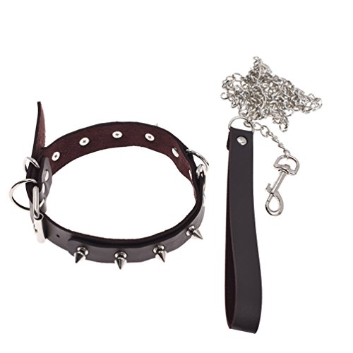 Qlychee Leather Choker with Leash Punk Collar Necklace Chain Rivets Ring Decor Punk Gift