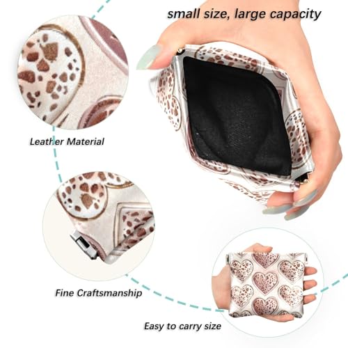 Leopard Print Hearts Coin Purse Leather Pouch Change Purse, Squeeze Coin Pouch for Cards, Keys & Lipsticks, Unisex2