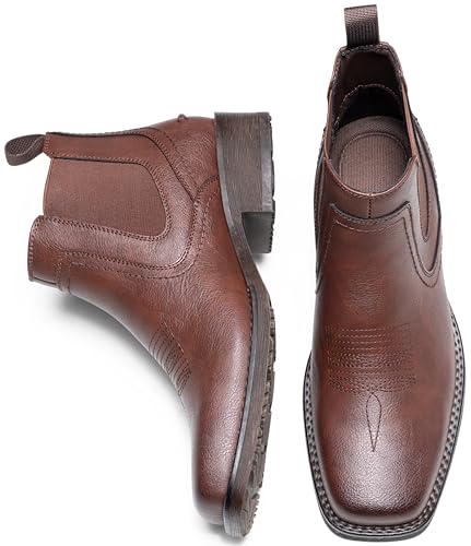 Image of Jousen Chelsea Boots Men Square Toe Ankle Mens Dress Boots Casual Slip On Boots for Men