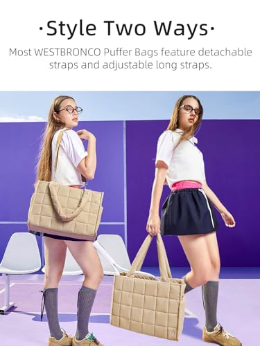 Image of WESTBRONCO Puffer Crossbody Bags for Women Quilted Tote Bag Puffy Weekender Overnight Bag Nylon Shoulder Handbag