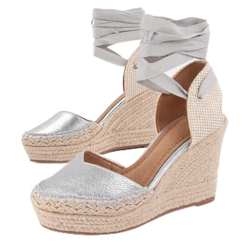 Montevita Esparteo3 102787 Espadrilles compensées pour femme, argent métallique, 39 EU