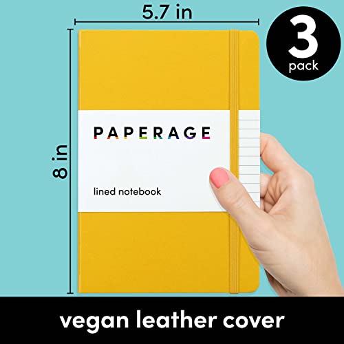Paperage Lined Journal Notebooks, 3 Pack, (Yellow, Blush & Turquoise), 160 Pages, Medium 5.7 Inches X 8 Inches - 100 Gsm Thick Paper, Hardcover #TOP1