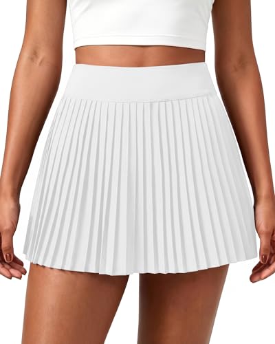 DLOODA Womens Pleated Tennis Skirts with Pocket Shorts High Waisted Skorts Lightweight Golf Skirt Flowy Athletic Skort White