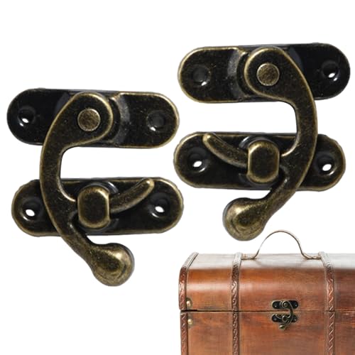 2 chiusure a scatto in bronzo vintage con gancio per piccole scatole, armadi, porte, mobili (bronzo)