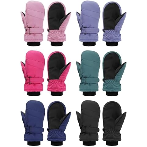 Newcotte 6 Pairs Kids Winter Ski Gloves Waterproof Snow Mittens Warm Gloves for Boys Girls Cold Weather Outdoor Activities(Multicolor,5-8 Years) Cover
