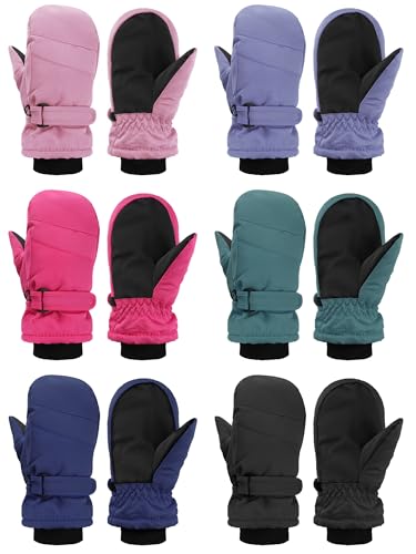 Image of Newcotte 6 Pairs Winter Ski Mittens Kids Waterproof Warm Snow Gloves for Boys Girls Cold Weather Outdoor Activities