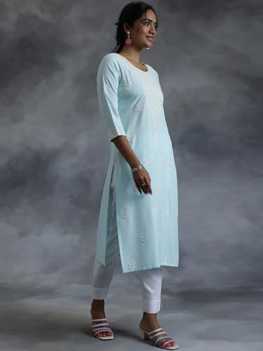 Image of Libas Womens Embroidered Viscose Straight Kurta for Women | Ethnic wear | Bridal Suit | Wedding Dress | Occasion wear