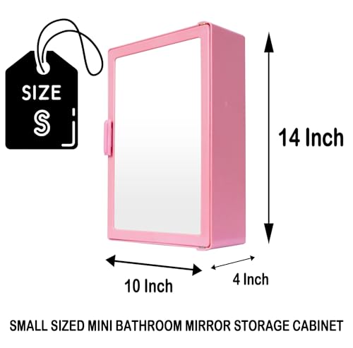 Image of PGen Small Size Mini Wall Mounted Mirror Storage Cabinet Organiser Shelf for Bathroom Kitchen Washbasin Dressing Room (Magenta)