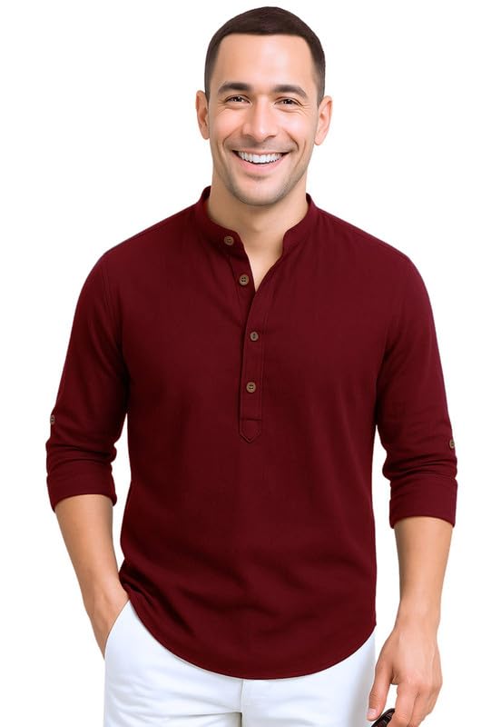 Image of DEELMO Combo of Men's Cotton Blend Solid Regular Fit Full Sleeve Short Kurta | Men's Trendy Short Kurta Pack of 2