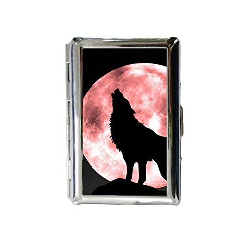 Preisvergleich Produktbild Zigarettenetui aus Metall, Motiv: Wolf - Blutmond, personalisierbar