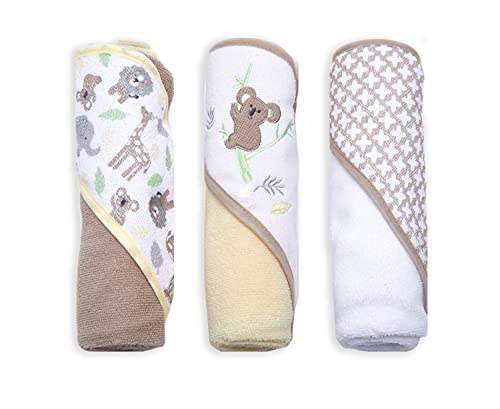 Image of Buttons & Stitches Boy's 3-Pack Yellow Koala Hooded Baby Towels, 26x30 Inches