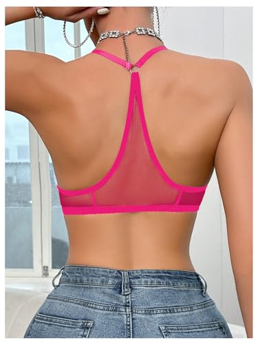 Image of SOLY HUX Women's Sheer Mesh Through Bra Sheer Bralette Front Closure Deep V Neck Wireless Lingerie Sexy Lingerie Bra