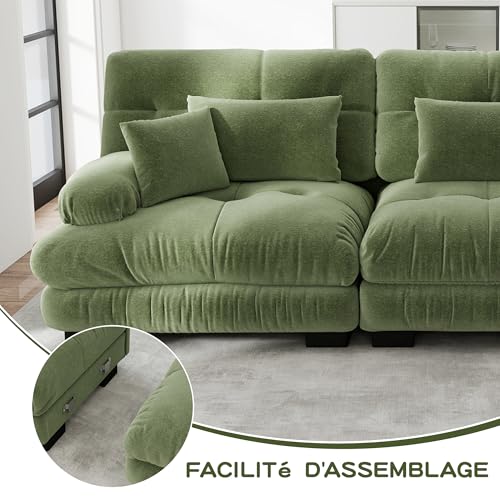 Sofá angular moderno de 220 cm en tejido chinilla verde con estructura de madera 8