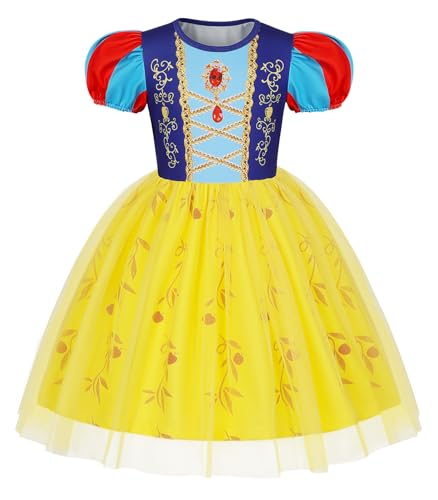 Berich Vestido branco de neve para meninas, fantasia de princesa para meninas, trajes de Halloween, presentes de Natal, fantasias do Dia Mundial do Livro, vestido de princesa de 3 a 4 anos (amarelo
