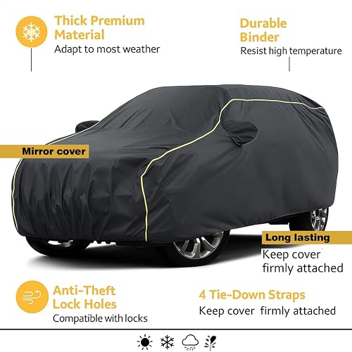 Image of Sulfar 100% Water Resistant Car Body Cover Compatible with Mirror for Toyota Previa (Triple Stitched, Full Bottom Elastic, Dark Grey Taffeta with Yellow Piping)