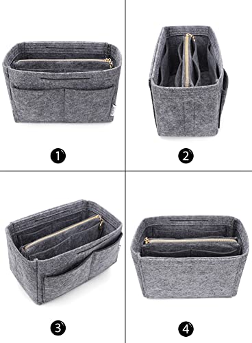 Image of Felt Purse Insert Handbag Organizer Bag in Bag Organizer with zipper Bag Tote Shaper for Speedy Neverfull 8021 Gray M