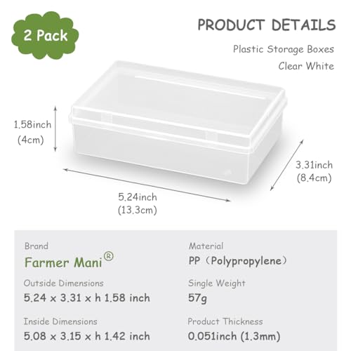 Image of 2 Pack 5.24x3.31x1.58 Inches Rectangular Clear Small Plastic Storage Containers Box with Hinged Lid for Small Items and Other Craft Projects