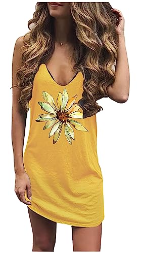Image of Live Simple Coconut Tree Sleeveless Mini Dress Summer Beach Mini Dress Women's Summer Casual Sexy V Neck Mini Tank Dress