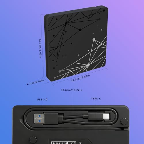 Image of External CD /DVD Drive for Laptop, Ultra-Thin USB Disk Drive, DVD Player for Laptop, USB 3.0 CD Burner USB-C CD-ROM Reader for Windows 11 /10 /8 /7 XP Linux MacOS with 1+4 Storage Bag
