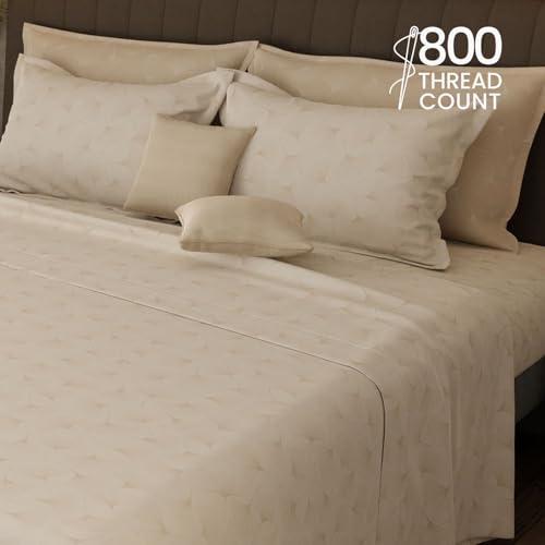 Image of BOUTIQUE LIVING Platinum Pulse Manchester 100% Cotton 800 TC Beige Floral King Bedding Set