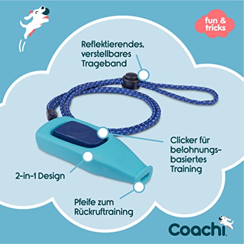 Coachi Whizzclick, 2-in-1 kombinierter Clicker und Pfeife, Hundetrainingspfeife für Rückruf- und Clickertraining zur Belohnung, verstellbares und reflektierendes Trageband, für alle Hunde und Welpen