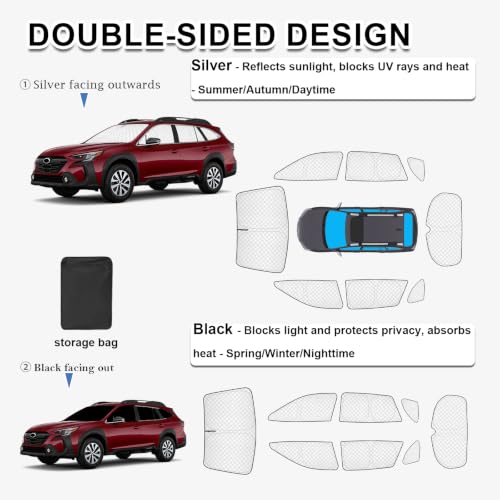 Image of KMF Thicken Sun Shades for Subaru Outback 2020-2025 Accessories,Full Car Window Covers Sunshade for Windshield Side Rear, UV Block and Blackout Privacy for Camping Outdoor