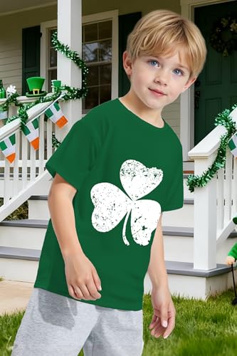 Image of TMSD Unisex Kids St.Patrick's Day T-Shirt Short Sleeve Crew Neck Clover Shamrock Tee 4-14 Years