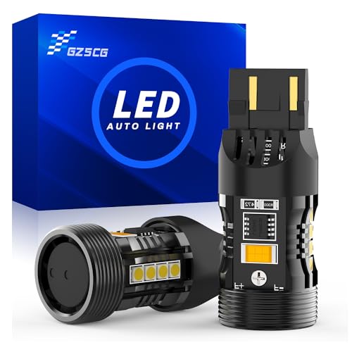 GZ5CG 7443 Led Bulbs Switchback Amber White 12V 28W 2000Lumen with Turbo Fan for Turn Signal DRL Parking Lights, Standard Socket, 2Pcs