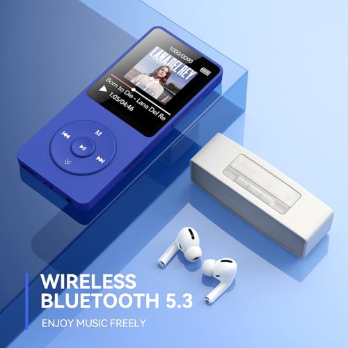 Image of AGPTEK A02 MP3 Player with Bluetooth 5.3, 1.8'' 64GB Portable Music Player | with Speaker, FM Radio, Voice Recorder, Supports Expanded Up to 128GB(Blue)