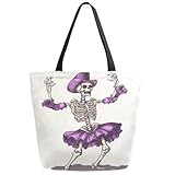 ZzWwR Fashion Dancing Dressed Skeleton Extra Large Canvas Gym Shoulder Tote, Reusable Daily Durable Top Handle Bag for Mens Womens Yoga Weekender Picnic Beach Travel Market Shopping