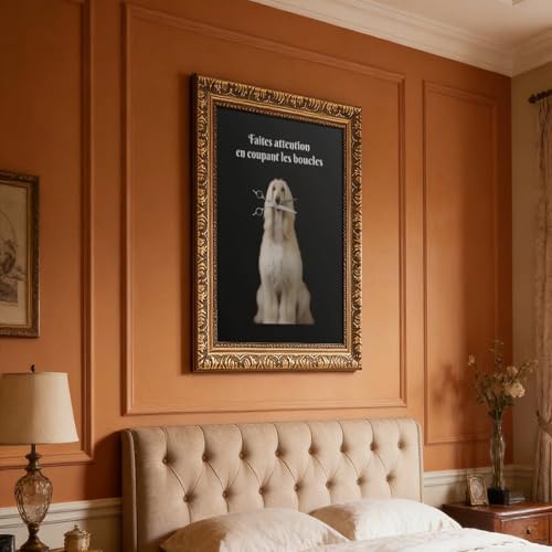 Toile drôle chien avec ciseaux : idée cadeau originale pour coiffeur et salon