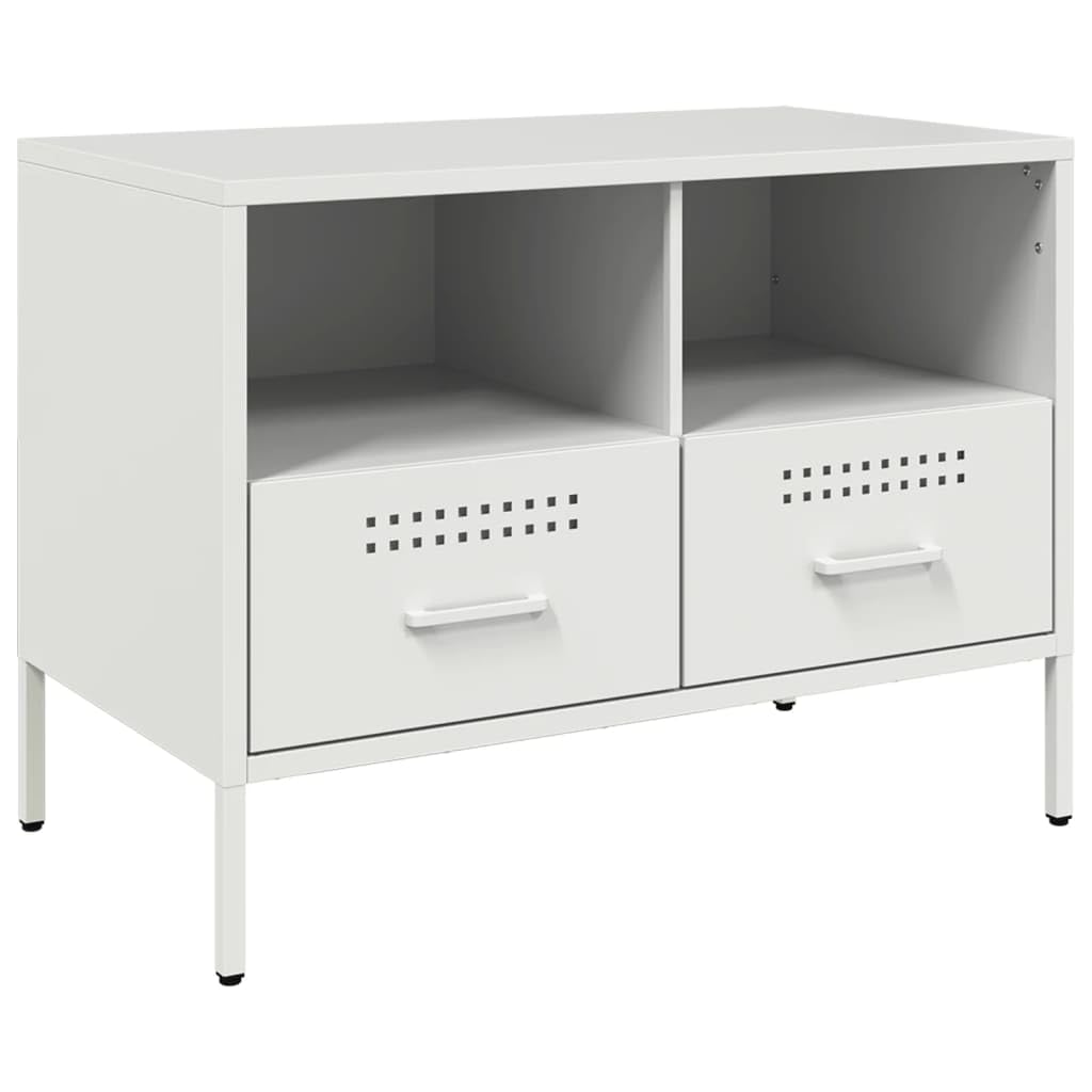 Genérico Mueble TV Blanco 68 x 39 x 50,5 cm Acero | Patas regulables, almacenamiento revistas, fácil limpieza, fijación de pared incluida